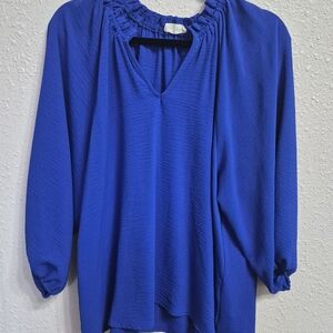 Eesome Royal Blue Blouse with Ruched Neckline